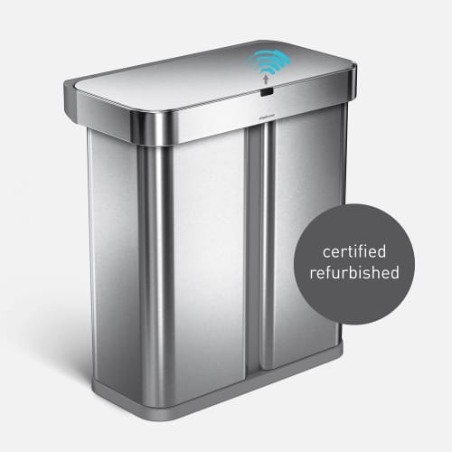 Simplehuman 58 Litre Dual Compartment Rectangular Sensor Can with Voice and Motion Control, SS